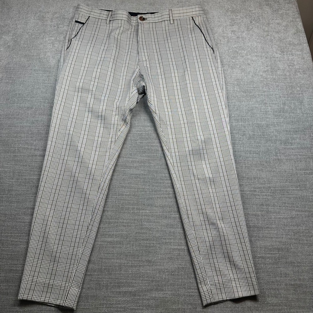 Suslo Couture Plaid Trousers Mens Grey Brown Glen Check Slim Slacks